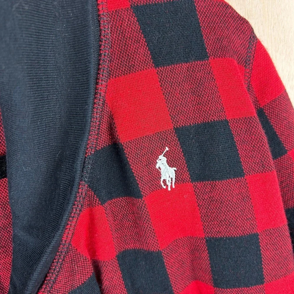 Ralph Lauren Girls L 12/14 Red Black Buffalo Plaid‎ Shawl Collar Cardigan